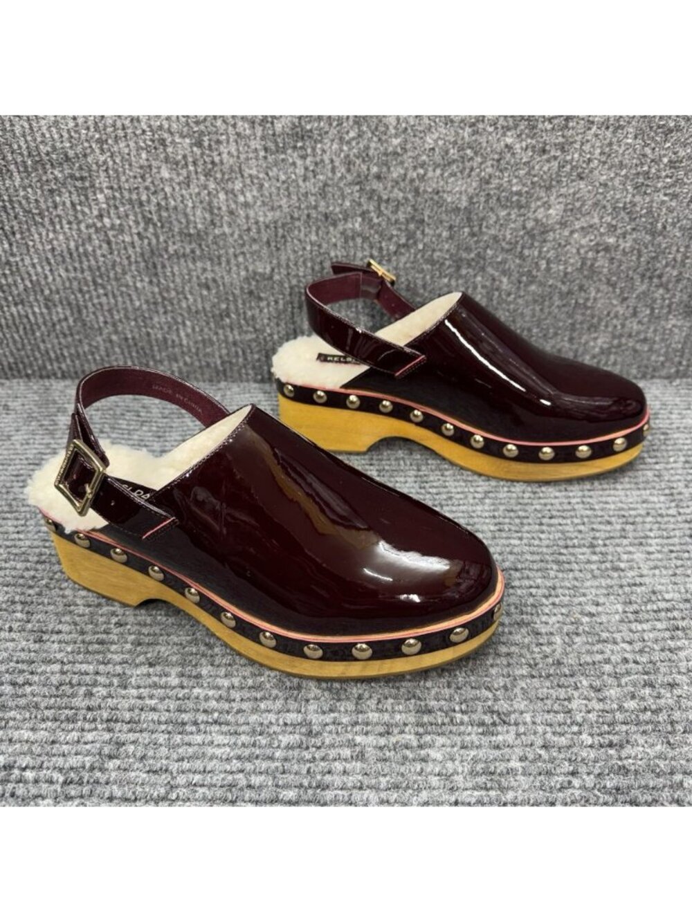 Kelsi Dagger Platform Clogs Women's 9 Burgundy Patent Leather Studded Slingback - Picture 2 of 9